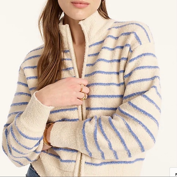 J Crew Zipup Cotton Boucl Sweater 